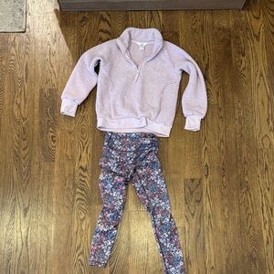 Athleta lavender 1/4 zip and leggings size 6/7